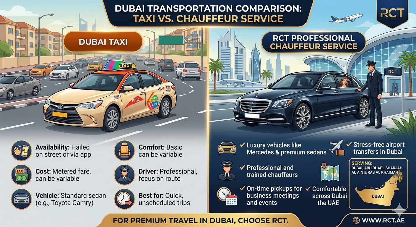 Taxi vs Chauffeur Service Dubai – Which is Better for Comfortable Travel?